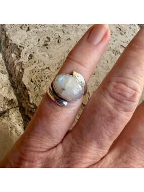 Rainbow Moonstone Oval 925 Silver Plated Ring Size 5